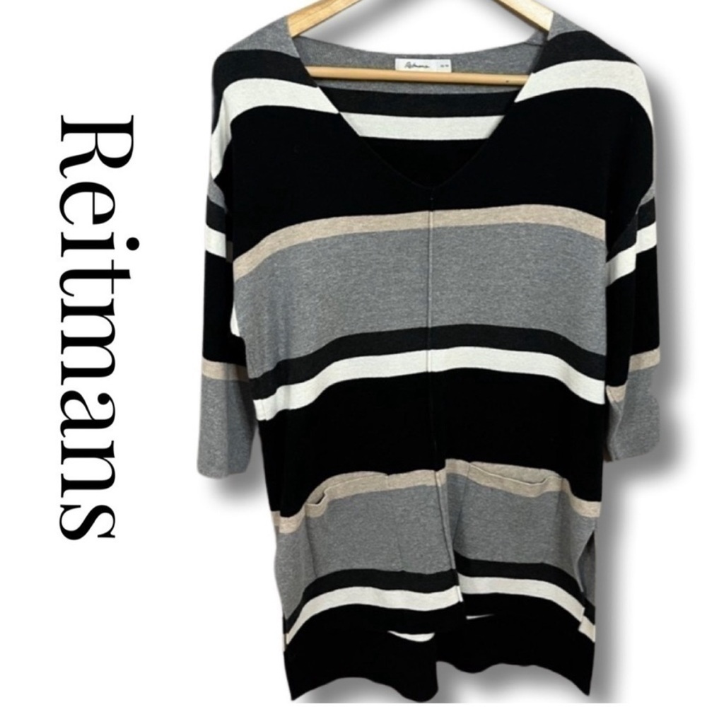 Lightweight Striped Neutral Classic Knit XS Reitmans Color Block Front Pockets